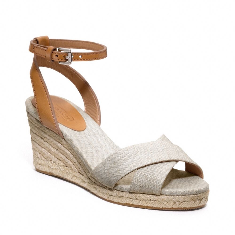 NWOB COACH Henley Wedge Sandal Cream with Brown Strap, 8 1/2B